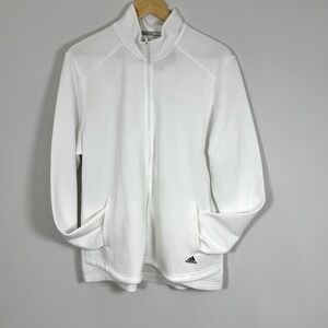 Adidas Golf Women's XL White Ribbed Full Zip Jacket Mock Neck Thumbholes